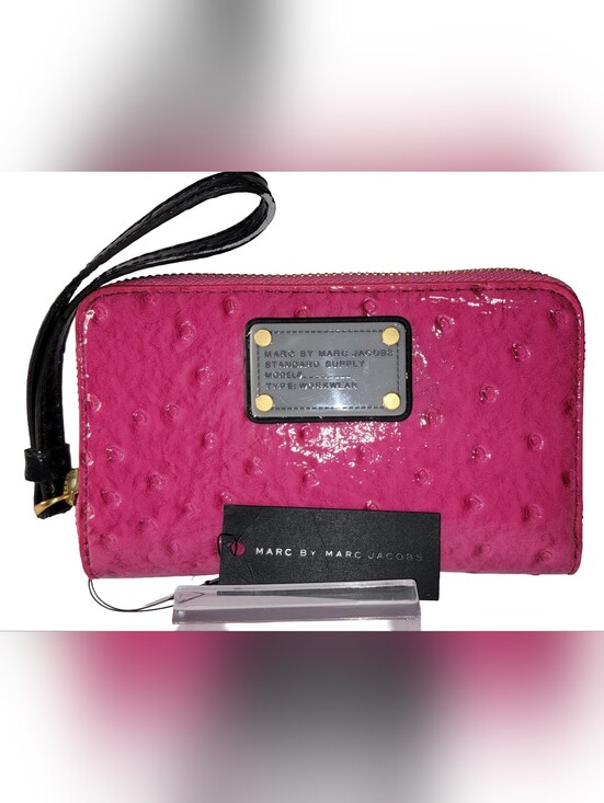 Marc By Marc Jacobs Handbags - Marc by Marc Jacobs Hot Pink Ostrich-Embossed Wristlet Clutch Wallet NWT.